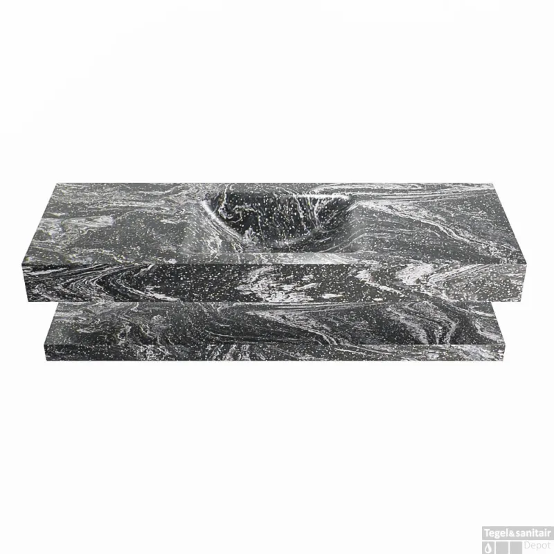 Gereduceerde Prijs MONDIAZ ALAN-DLUX 130cm planchet Lava. Vrijhangende wastafel CLOUD midden 1 kraangat, kleur Lava.