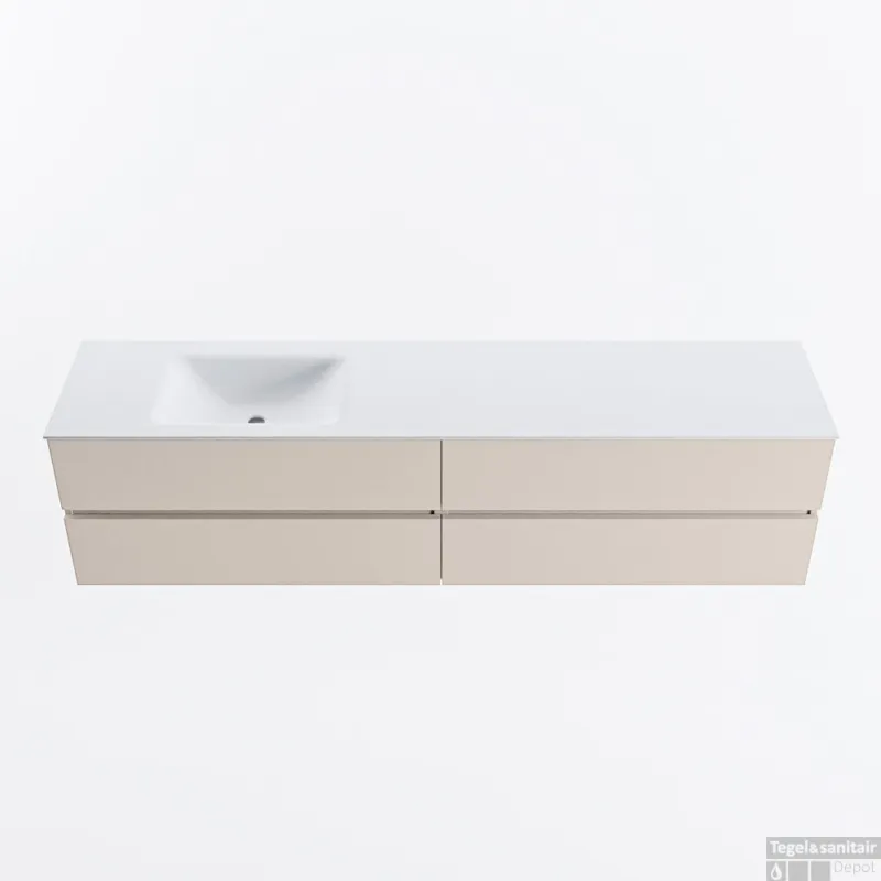 Beperkt Aanbod MONDIAZ VICA 200cm badmeubel onderkast Linen 4 lades. Wastafel CLOUD links zonder kraangat, kleur Talc.