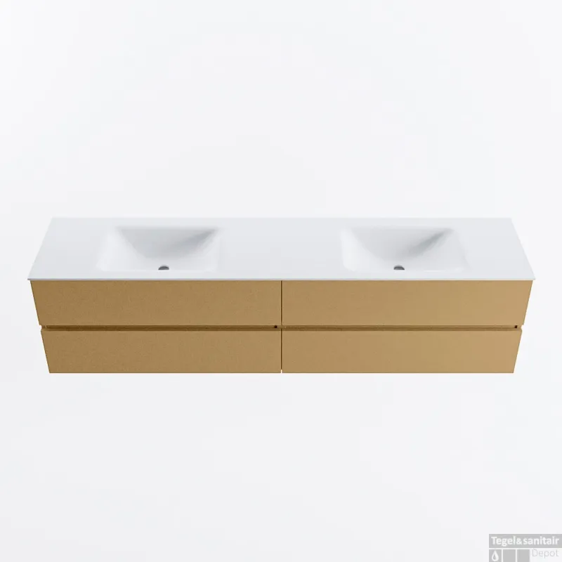 Flitsaanbieding MONDIAZ VICA 200cm badmeubel onderkast Oro 4 lades. Wastafel CLOUD dubbel 2 kraangaten, kleur Talc.
