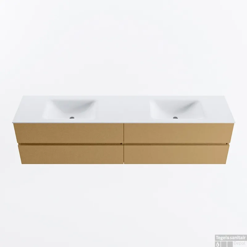 Weekendaanbieding MONDIAZ VICA 200cm badmeubel onderkast Oro 4 lades. Wastafel CLOUD dubbel zonder kraangat, kleur Talc.