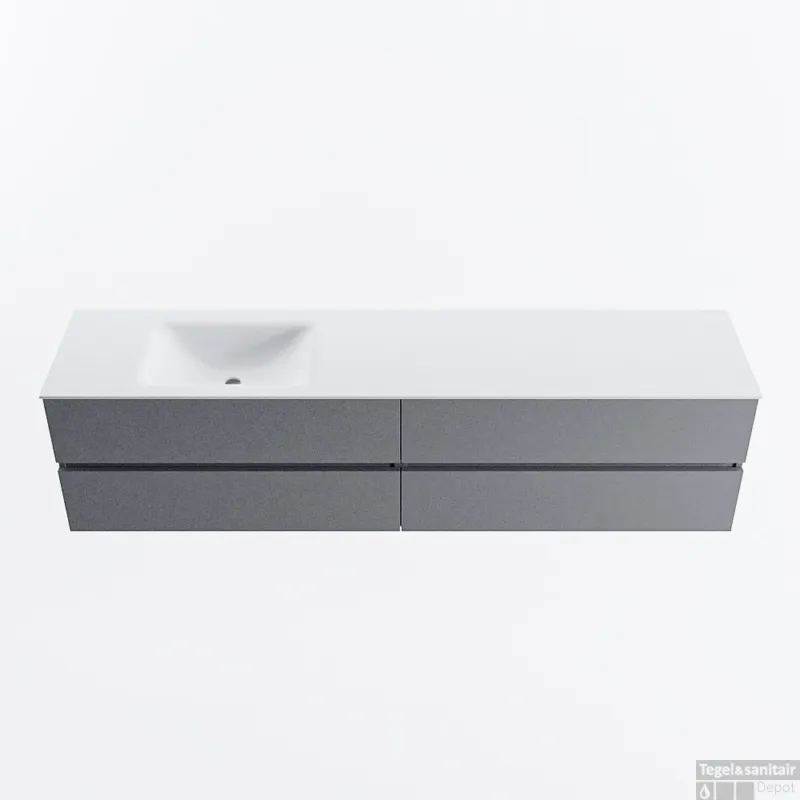 Speciale Aanbieding MONDIAZ VICA 200cm badmeubel onderkast Plata 4 lades. Wastafel CLOUD links 1 kraangat, kleur Talc.