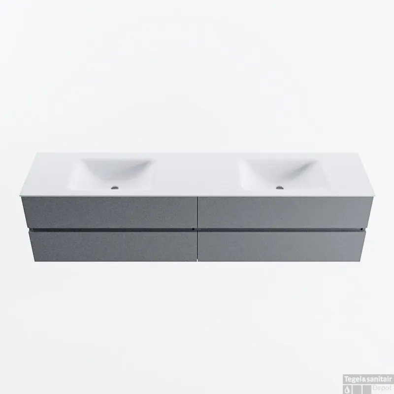 Uitverkoop MONDIAZ VICA 200cm badmeubel onderkast Plata 4 lades. Wastafel CLOUD dubbel 2 kraangaten, kleur Talc.