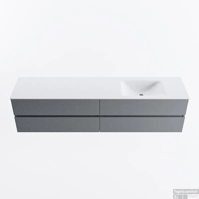Alleen Vandaag MONDIAZ VICA 200cm badmeubel onderkast Plata 4 lades. Wastafel CLOUD rechts zonder kraangat, kleur Talc.