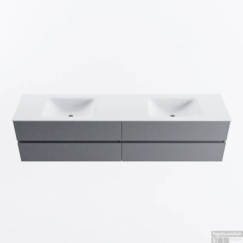 Nu Kopen MONDIAZ VICA 200cm badmeubel onderkast Plata 4 lades. Wastafel CLOUD dubbel zonder kraangat, kleur Talc.