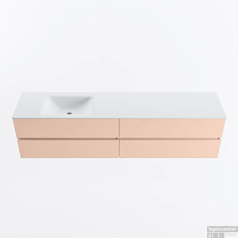 Nu Kopen MONDIAZ VICA 200cm badmeubel onderkast Rosee 4 lades. Wastafel CLOUD links zonder kraangat, kleur Talc.