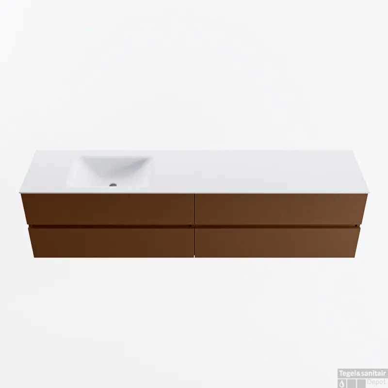 Express Levering MONDIAZ VICA 200cm badmeubel onderkast Rust 4 lades. Wastafel CLOUD links 1 kraangat, kleur Talc.
