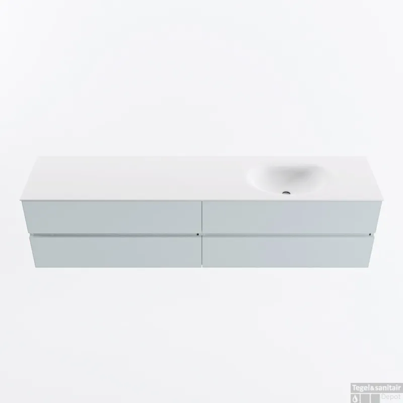 Beperkt Aanbod MONDIAZ VICA 200cm badmeubel onderkast Clay 4 lades. Wastafel MOON rechts zonder kraangat, kleur Talc.