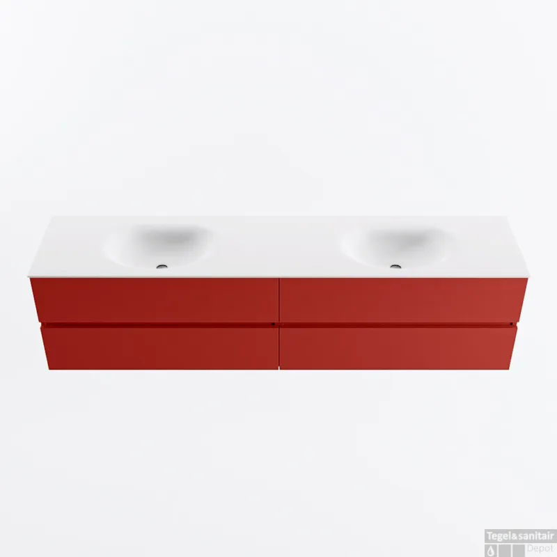 Op = Op MONDIAZ VICA 200cm badmeubel onderkast Fire 4 lades. Wastafel MOON dubbel 2 kraangaten, kleur Talc.