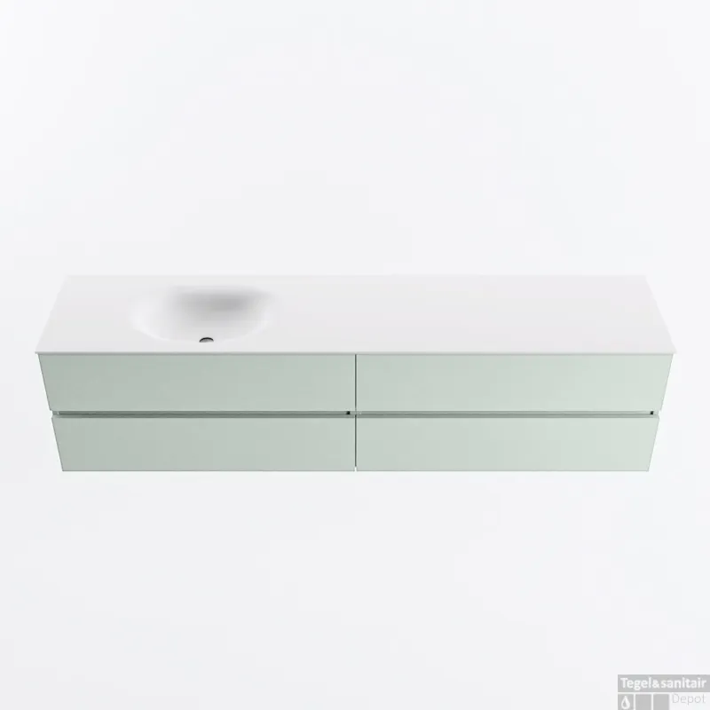 Aanbieding MONDIAZ VICA 200cm badmeubel onderkast Greey 4 lades. Wastafel MOON links 1 kraangat, kleur Talc.