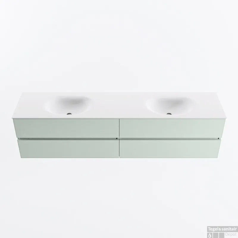 Flitsaanbieding MONDIAZ VICA 200cm badmeubel onderkast Greey 4 lades. Wastafel MOON dubbel 2 kraangaten, kleur Talc.