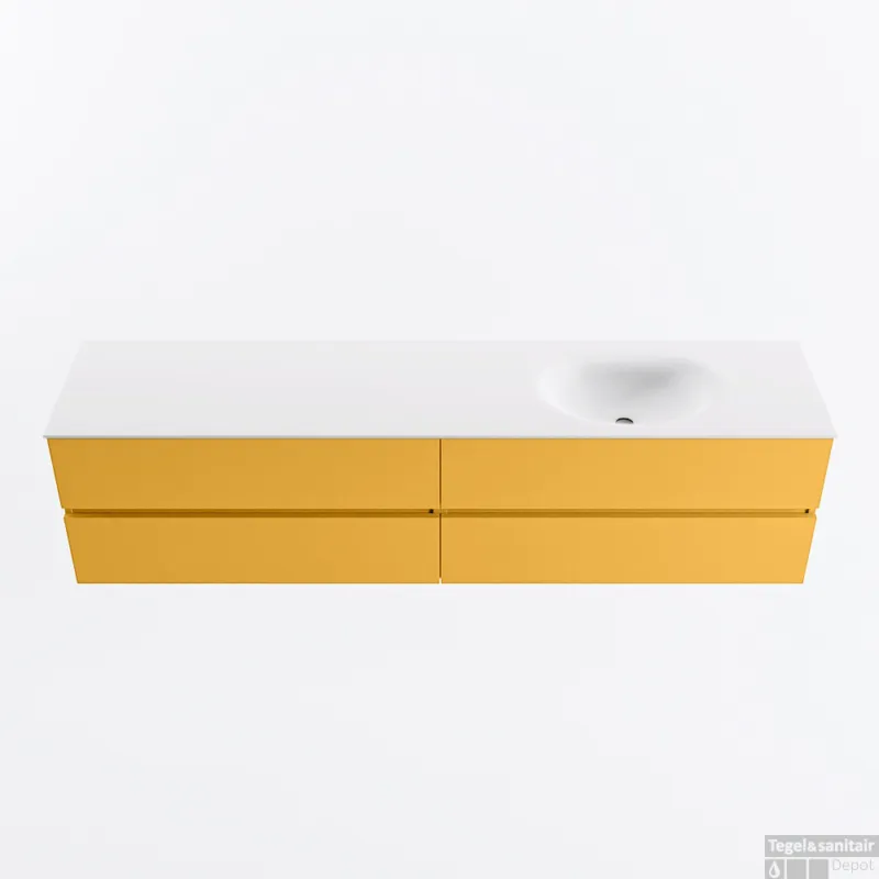 Rechtstreeks Van De Fabrikant MONDIAZ VICA 200cm badmeubel onderkast Ocher 4 lades. Wastafel MOON rechts 1 kraangat, kleur Talc.