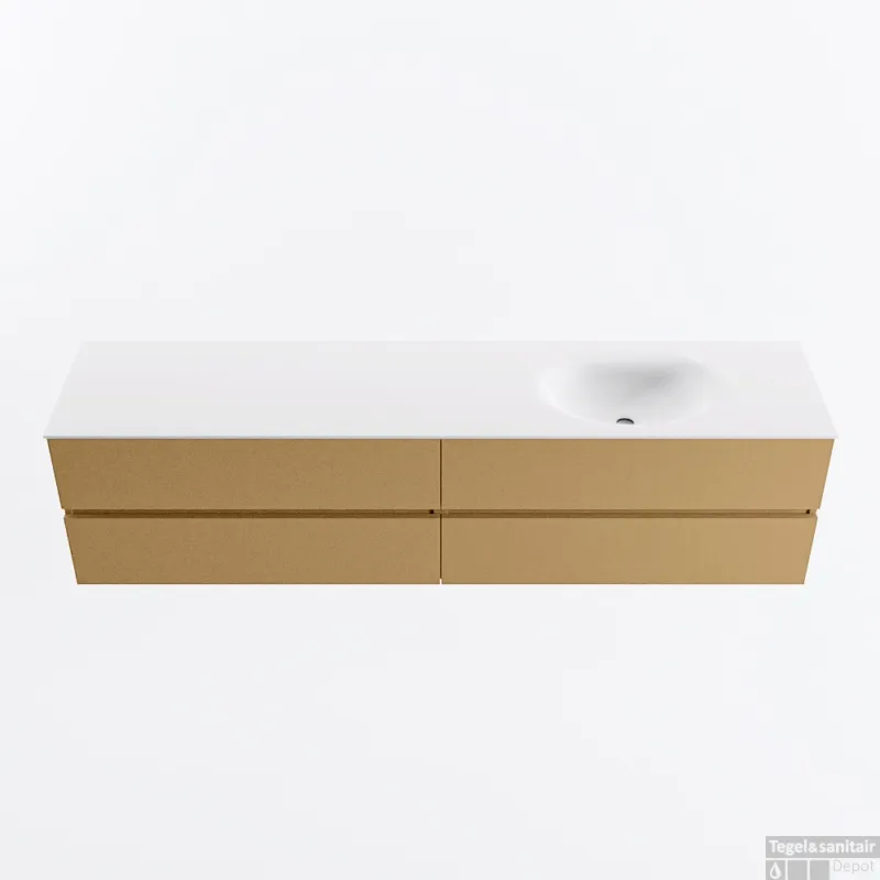 Direct Beschikbaar MONDIAZ VICA 200cm badmeubel onderkast Oro 4 lades. Wastafel MOON rechts zonder kraangat, kleur Talc.