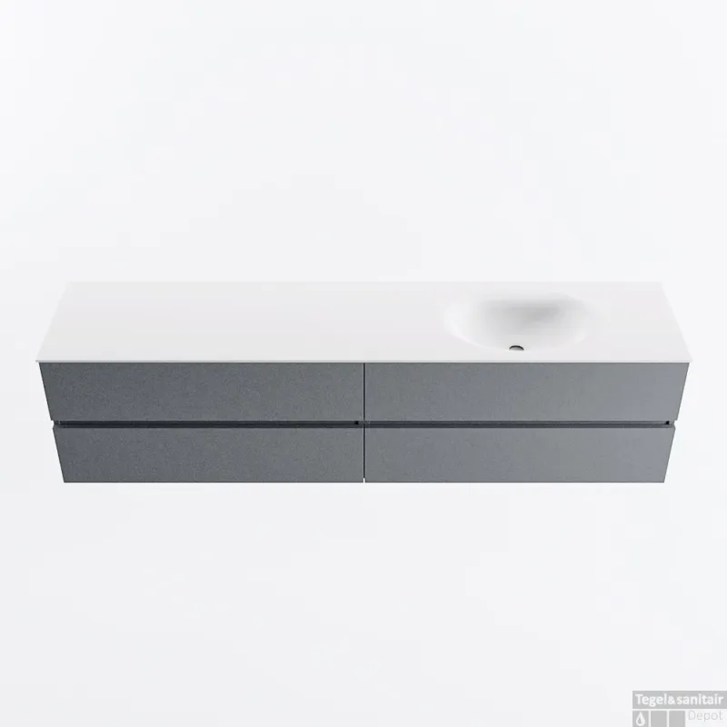 Populair MONDIAZ VICA 200cm badmeubel onderkast Plata 4 lades. Wastafel MOON rechts 1 kraangat, kleur Talc.