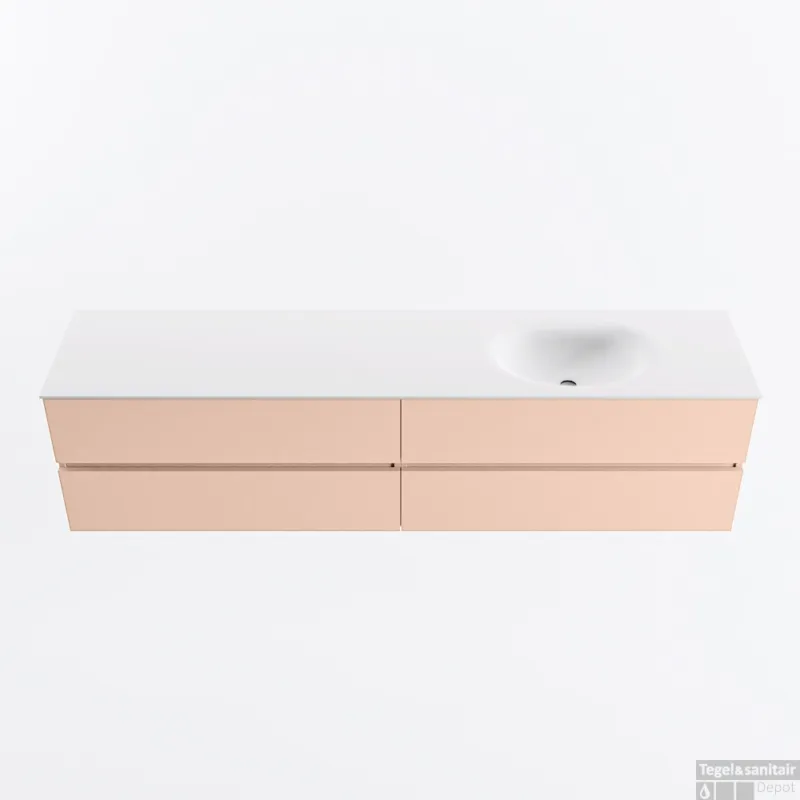 Populair MONDIAZ VICA 200cm badmeubel onderkast Rosee 4 lades. Wastafel MOON rechts 1 kraangat, kleur Talc.