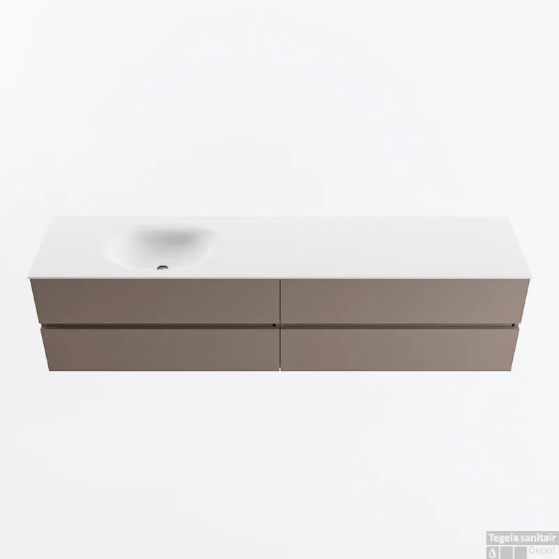 Weekendaanbieding MONDIAZ VICA 200cm badmeubel onderkast Smoke 4 lades. Wastafel MOON links 1 kraangat, kleur Talc.