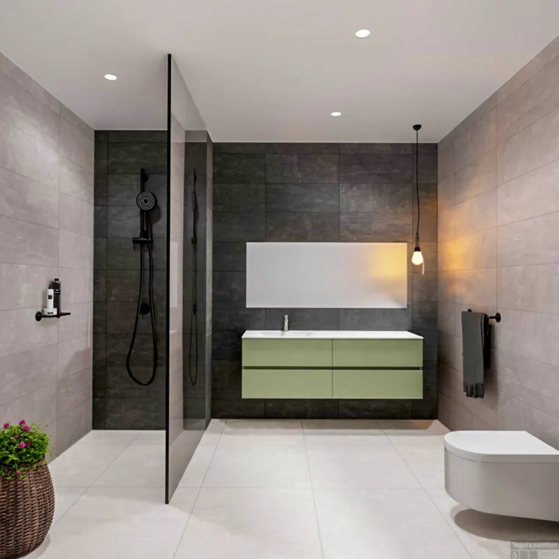 Laatste Kans Badkamermeubel Solid Surface BWS Stockholm 200x46 cm Mat Groen Wasbak Links (1 kraangat, 4 lades)