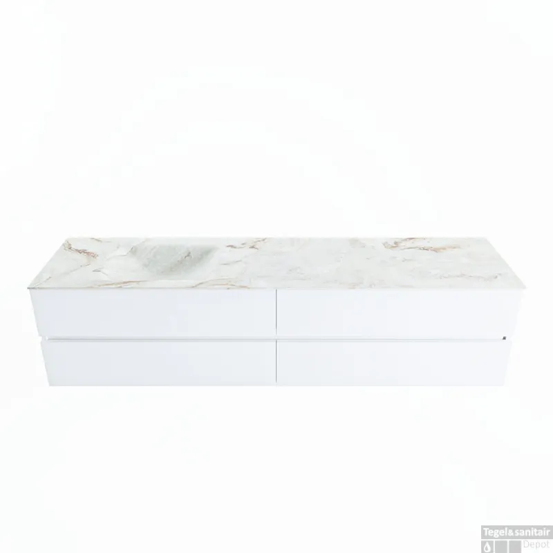 MONDIAZ VICA-DLUX 200cm badmeubel onderkast Talc 4 lades. Inbouw wastafel CLOUD links zonder kraangat, kleur Frappe. Hete Deal