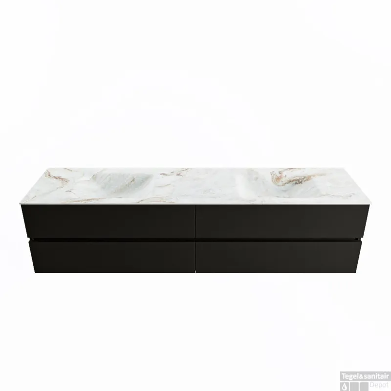 MONDIAZ VICA-DLUX 200cm badmeubel onderkast Urban 4 lades. Inbouw wastafel CLOUD dubbel zonder kraangat, kleur Frappe. Exclusieve Aanbieding