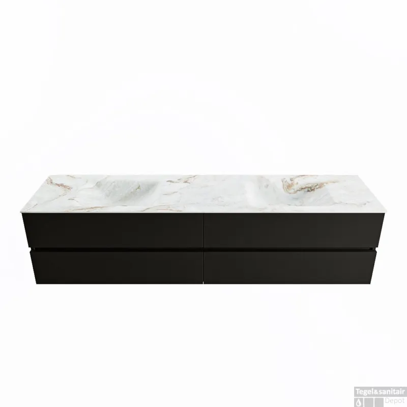 MONDIAZ VICA-DLUX 200cm badmeubel onderkast Urban 4 lades. Inbouw wastafel CLOUD dubbel 2 kraangaten, kleur Frappe. Fabrieksprijs
