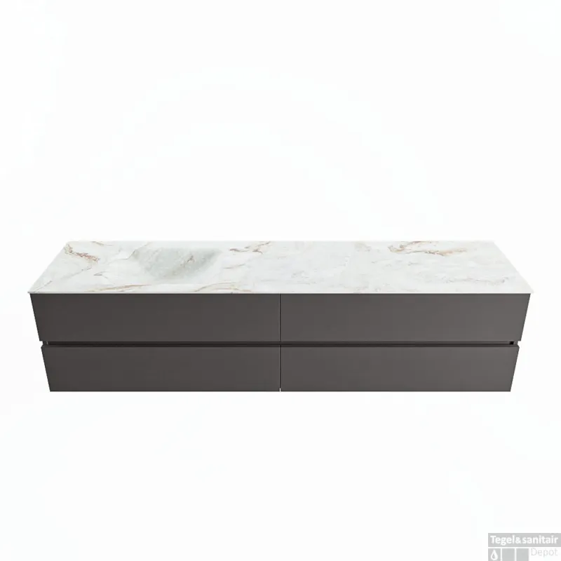 Superprijs MONDIAZ VICA-DLUX 200cm badmeubel onderkast Dark grey 4 lades. Inbouw wastafel CLOUD links zonder kraangat, kleur Frappe.