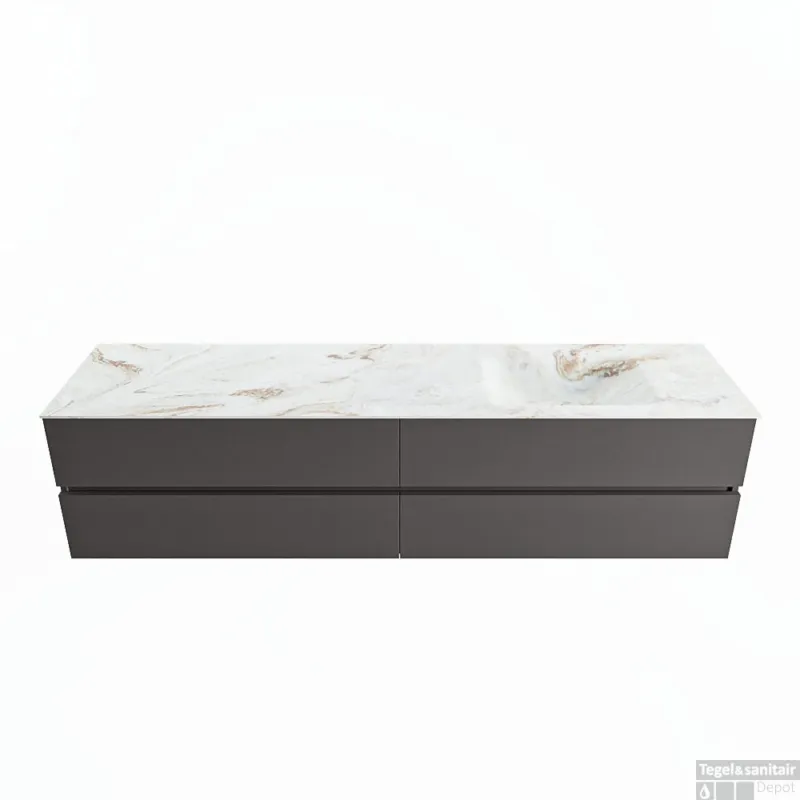 Bestel Nu MONDIAZ VICA-DLUX 200cm badmeubel onderkast Dark grey 4 lades. Inbouw wastafel CLOUD rechts zonder kraangat, kleur Frappe.