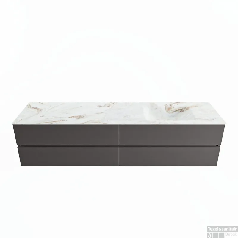 Betaalbaar MONDIAZ VICA-DLUX 200cm badmeubel onderkast Dark grey 4 lades. Inbouw wastafel CLOUD rechts 1 kraangat, kleur Frappe.