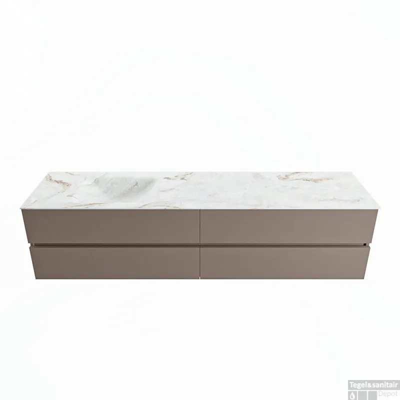 MONDIAZ VICA-DLUX 200cm badmeubel onderkast Smoke 4 lades. Inbouw wastafel CLOUD links 1 kraangat, kleur Frappe. Shop Nu