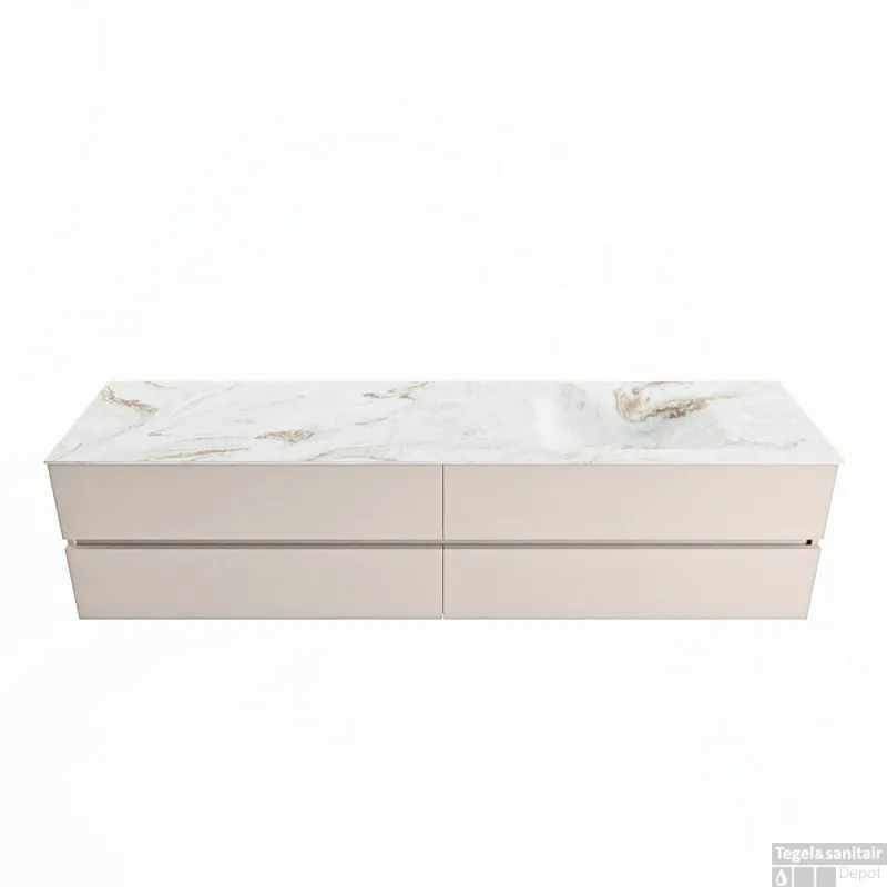 MONDIAZ VICA-DLUX 200cm badmeubel onderkast Linen 4 lades. Inbouw wastafel CLOUD rechts zonder kraangat, kleur Frappe. Direct Verzonden