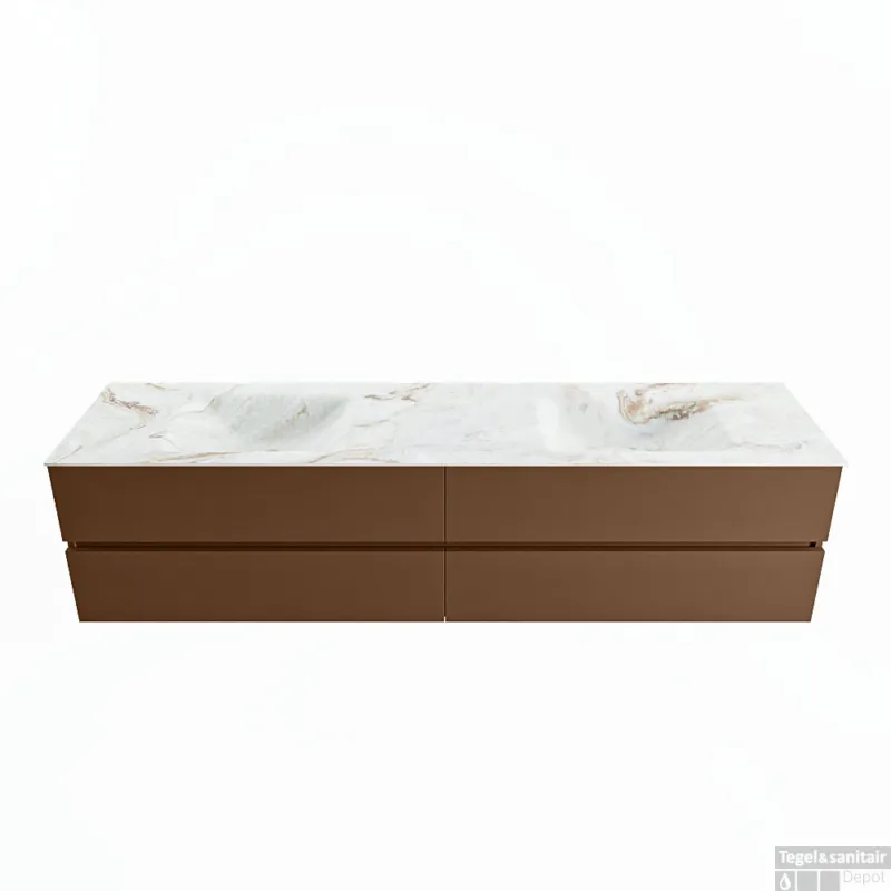 MONDIAZ VICA-DLUX 200cm badmeubel onderkast Rust 4 lades. Inbouw wastafel CLOUD dubbel zonder kraangat, kleur Frappe. Aanbieding