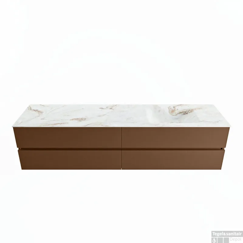 Op = Op MONDIAZ VICA-DLUX 200cm badmeubel onderkast Rust 4 lades. Inbouw wastafel CLOUD rechts 1 kraangat, kleur Frappe.