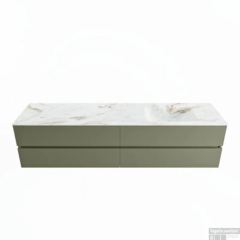 MONDIAZ VICA-DLUX 200cm badmeubel onderkast Army 4 lades. Inbouw wastafel CLOUD rechts zonder kraangat, kleur Frappe. Speciale Aanbieding