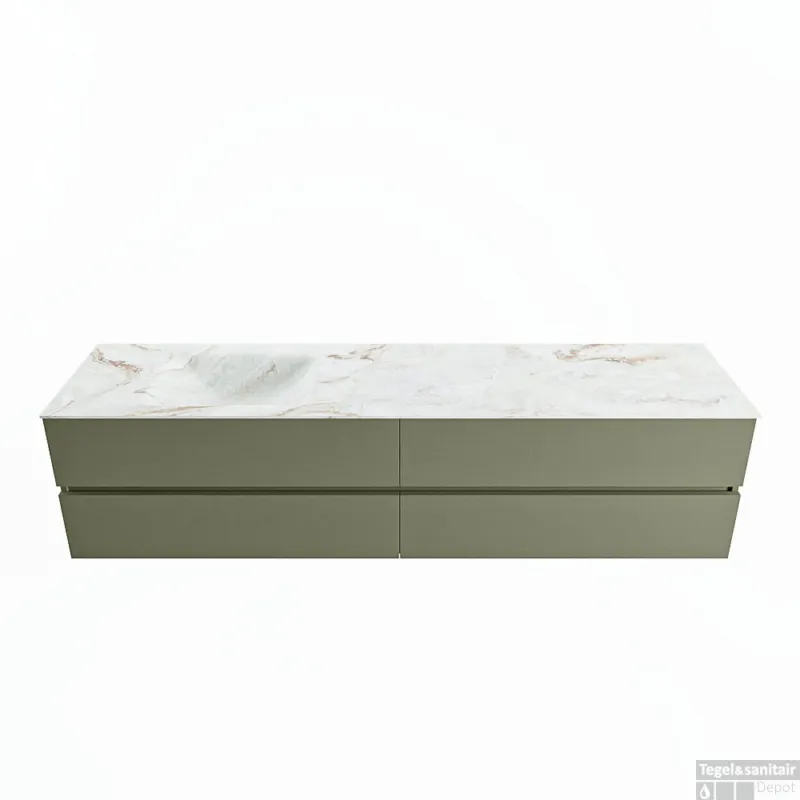 Weekendaanbieding MONDIAZ VICA-DLUX 200cm badmeubel onderkast Army 4 lades. Inbouw wastafel CLOUD links 1 kraangat, kleur Frappe.