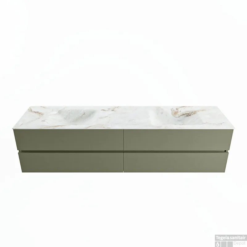 MONDIAZ VICA-DLUX 200cm badmeubel onderkast Army 4 lades. Inbouw wastafel CLOUD dubbel 2 kraangaten, kleur Frappe. Fabrieksprijs
