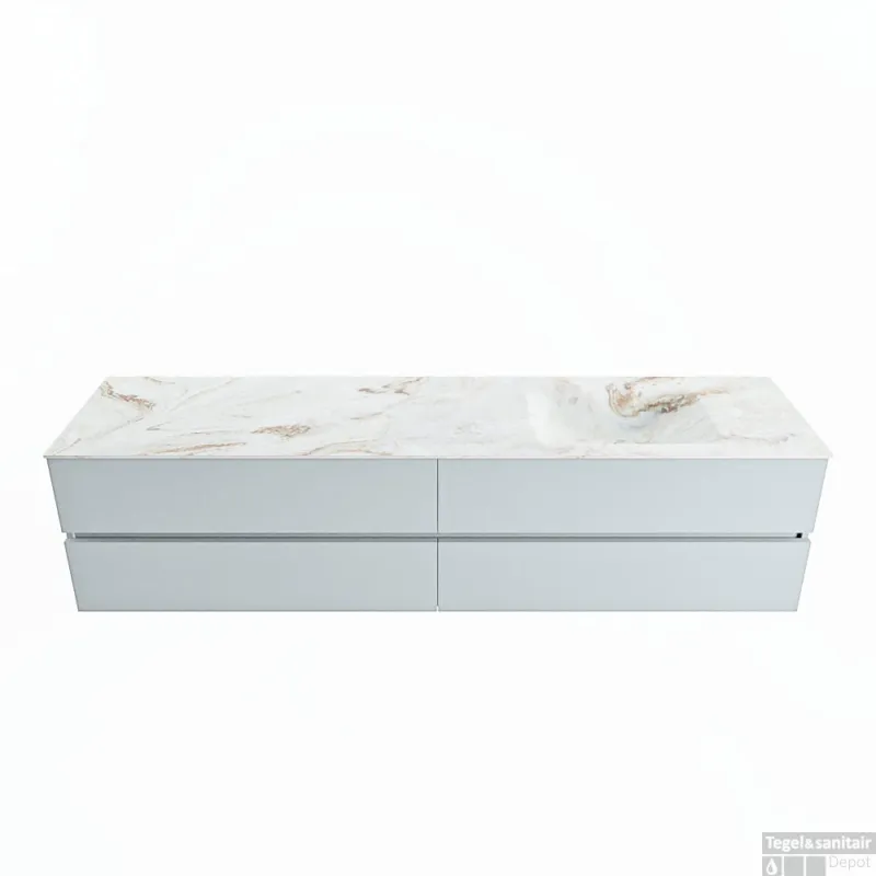 Seizoensaanbieding MONDIAZ VICA-DLUX 200cm badmeubel onderkast Clay 4 lades. Inbouw wastafel CLOUD rechts zonder kraangat, kleur Frappe.