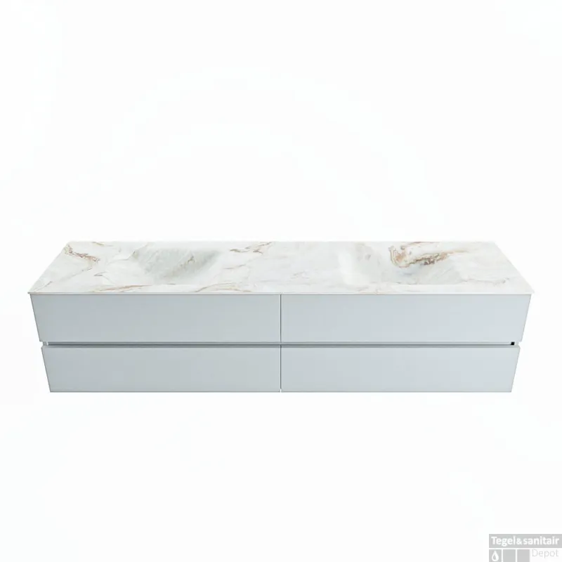 Shop Nu MONDIAZ VICA-DLUX 200cm badmeubel onderkast Clay 4 lades. Inbouw wastafel CLOUD dubbel zonder kraangat, kleur Frappe.