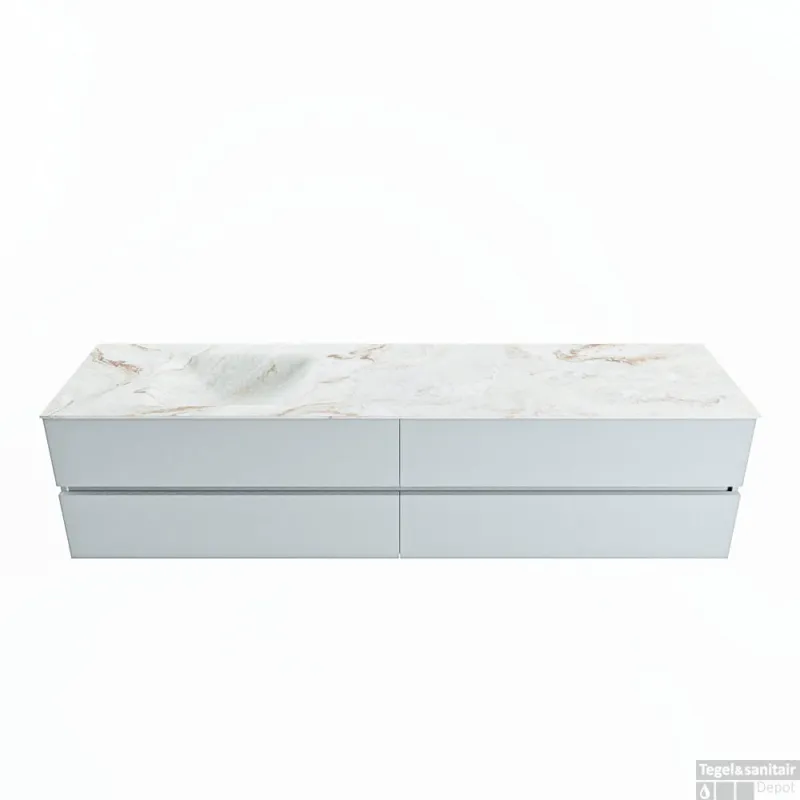 Hete Deal MONDIAZ VICA-DLUX 200cm badmeubel onderkast Clay 4 lades. Inbouw wastafel CLOUD links 1 kraangat, kleur Frappe.