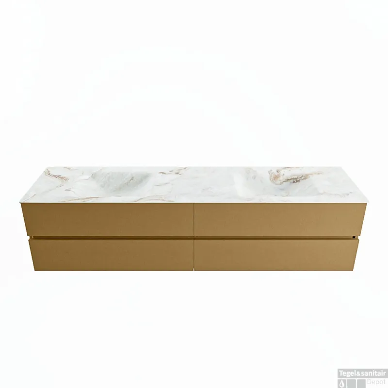 MONDIAZ VICA-DLUX 200cm badmeubel onderkast Oro 4 lades. Inbouw wastafel CLOUD dubbel 2 kraangaten, kleur Frappe. Dagaanbieding