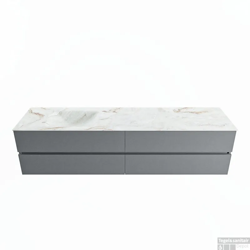 MONDIAZ VICA-DLUX 200cm badmeubel onderkast Plata 4 lades. Inbouw wastafel CLOUD links zonder kraangat, kleur Frappe. Op = Op
