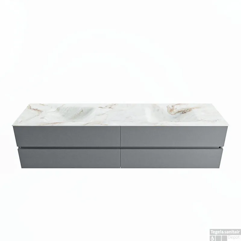Fabrieksprijs MONDIAZ VICA-DLUX 200cm badmeubel onderkast Plata 4 lades. Inbouw wastafel CLOUD dubbel zonder kraangat, kleur Frappe.