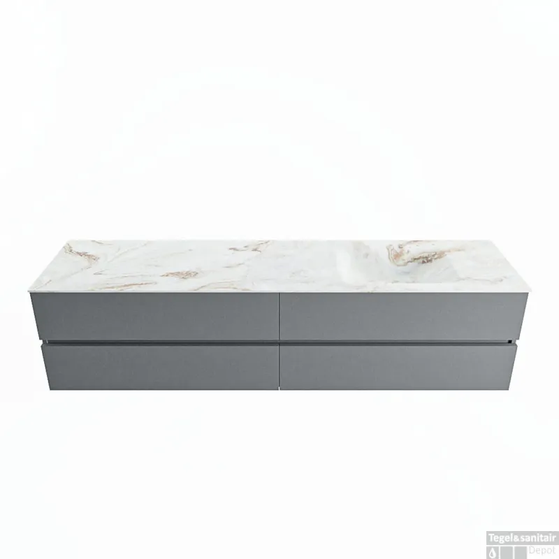 MONDIAZ VICA-DLUX 200cm badmeubel onderkast Plata 4 lades. Inbouw wastafel CLOUD rechts 1 kraangat, kleur Frappe. Superprijs