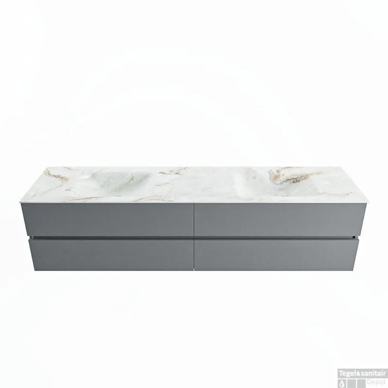 Op = Op MONDIAZ VICA-DLUX 200cm badmeubel onderkast Plata 4 lades. Inbouw wastafel CLOUD dubbel 2 kraangaten, kleur Frappe.