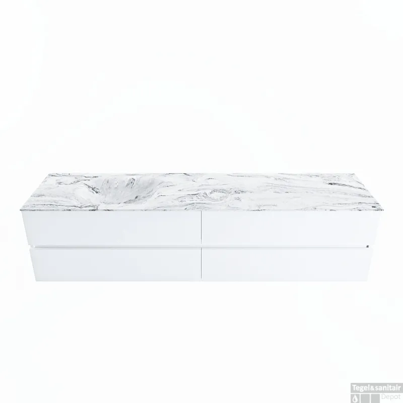 MONDIAZ VICA-DLUX 200cm badmeubel onderkast Talc 4 lades. Inbouw wastafel CLOUD links 1 kraangat, kleur Glace. Direct Verzonden