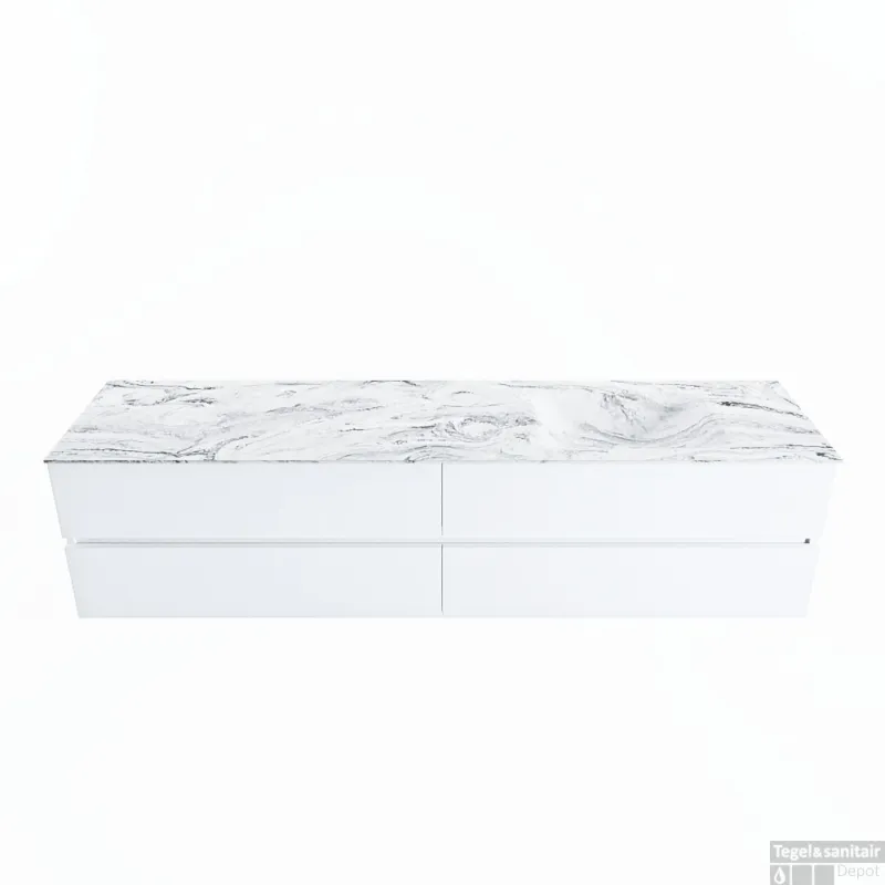 MONDIAZ VICA-DLUX 200cm badmeubel onderkast Talc 4 lades. Inbouw wastafel CLOUD rechts 1 kraangat, kleur Glace. Populair