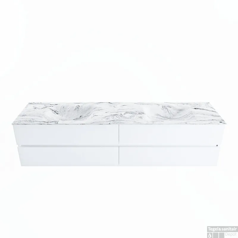 MONDIAZ VICA-DLUX 200cm badmeubel onderkast Talc 4 lades. Inbouw wastafel CLOUD dubbel 2 kraangaten, kleur Glace. Exclusieve Aanbieding