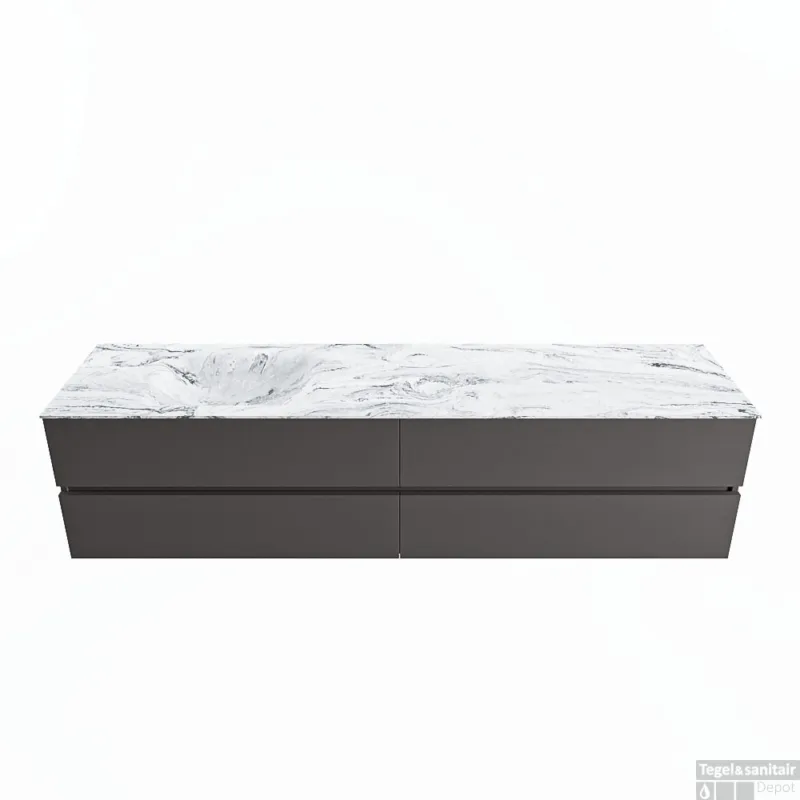 MONDIAZ VICA-DLUX 200cm badmeubel onderkast Dark grey 4 lades. Inbouw wastafel CLOUD links zonder kraangat, kleur Glace. Veilige Betaling