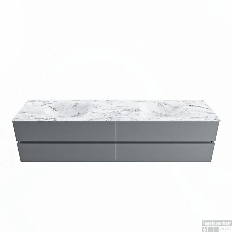 MONDIAZ VICA-DLUX 200cm badmeubel onderkast Plata 4 lades. Inbouw wastafel CLOUD dubbel zonder kraangat, kleur Glace. Lage Kosten