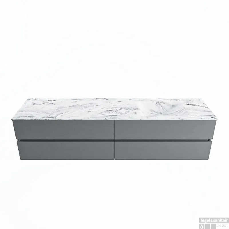 MONDIAZ VICA-DLUX 200cm badmeubel onderkast Plata 4 lades. Inbouw wastafel CLOUD rechts 1 kraangat, kleur Glace. Rechtstreeks Van De Fabrikant