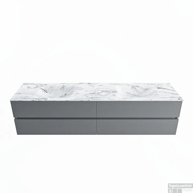 MONDIAZ VICA-DLUX 200cm badmeubel onderkast Plata 4 lades. Inbouw wastafel CLOUD dubbel 2 kraangaten, kleur Glace. Exclusieve Aanbieding