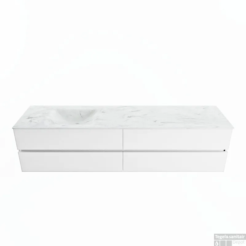 Exclusieve Aanbieding MONDIAZ VICA-DLUX 200cm badmeubel onderkast Talc 4 lades. Inbouw wastafel CLOUD links zonder kraangat, kleur Opalo.