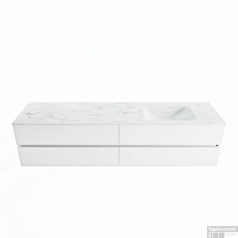 MONDIAZ VICA-DLUX 200cm badmeubel onderkast Talc 4 lades. Inbouw wastafel CLOUD rechts zonder kraangat, kleur Opalo. Speciale Aanbieding
